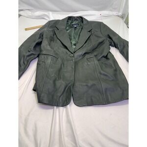 Denim and Company button up Leather Jacket Womens XL Lined Green western city